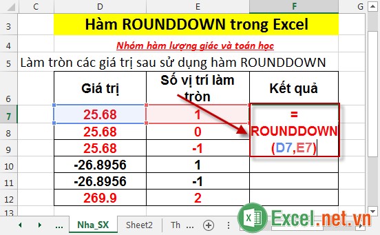 Hàm ROUNDDOWN trong Excel 2