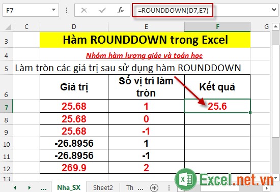 Hàm ROUNDDOWN trong Excel 3