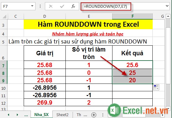 Hàm ROUNDDOWN trong Excel 4