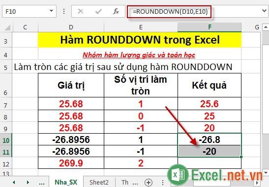 Hàm ROUNDDOWN trong Excel 5