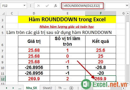 Hàm ROUNDDOWN trong Excel 6
