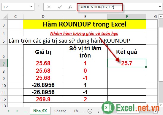 Hàm ROUNDUP trong Excel 3