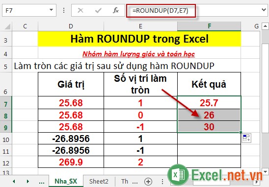 Hàm ROUNDUP trong Excel 4