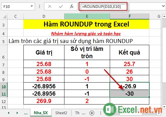 Hàm ROUNDUP trong Excel 5
