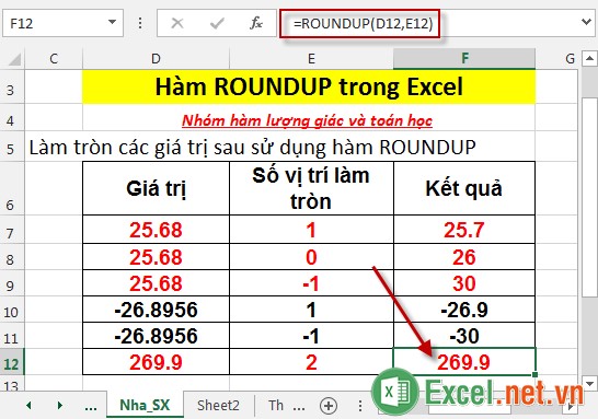 Hàm ROUNDUP trong Excel 6