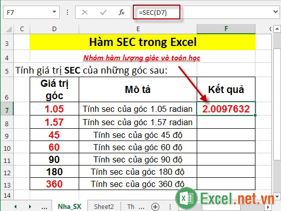 Hàm SEC trong Excel 3