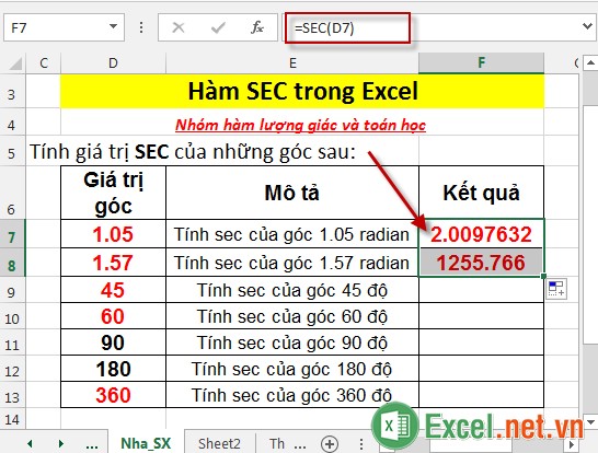 Hàm SEC trong Excel 4