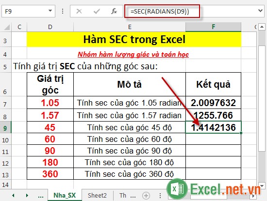 Hàm SEC trong Excel 6