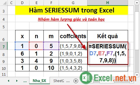 Hàm SERIESSUM trong Excel 2