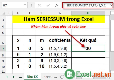Hàm SERIESSUM trong Excel 3