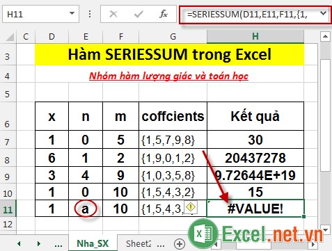 Hàm SERIESSUM trong Excel 5