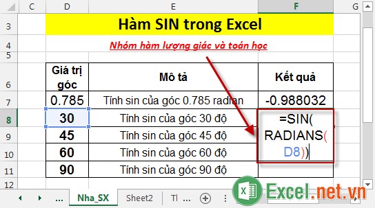 Hàm SIN trong Excel 4