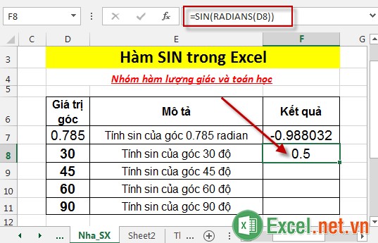 Hàm SIN trong Excel 5