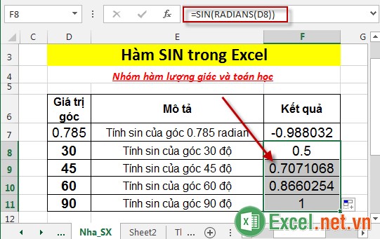 Hàm SIN trong Excel 6