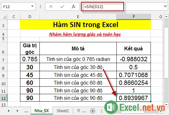 Hàm SIN trong Excel 7