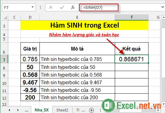 Hàm SINH trong Excel 3
