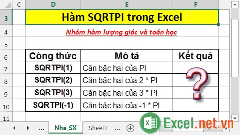Hàm SQRTPI - Hàm trả về căn bậc hai của số pi trong Excel