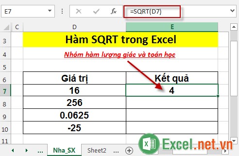 Hàm SQRT trong Excel 3