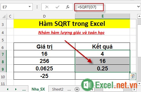 Hàm SQRT trong Excel 4