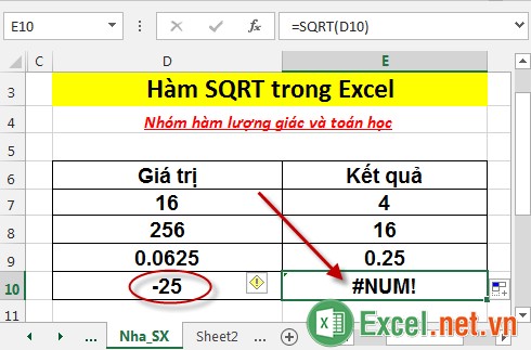 Hàm SQRT trong Excel 5