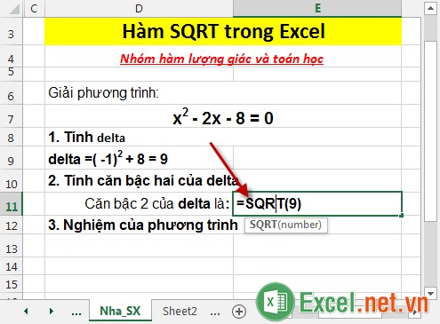 Hàm SQRT trong Excel 7