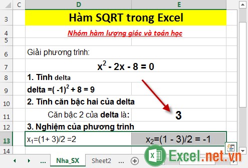 Hàm SQRT trong Excel 8