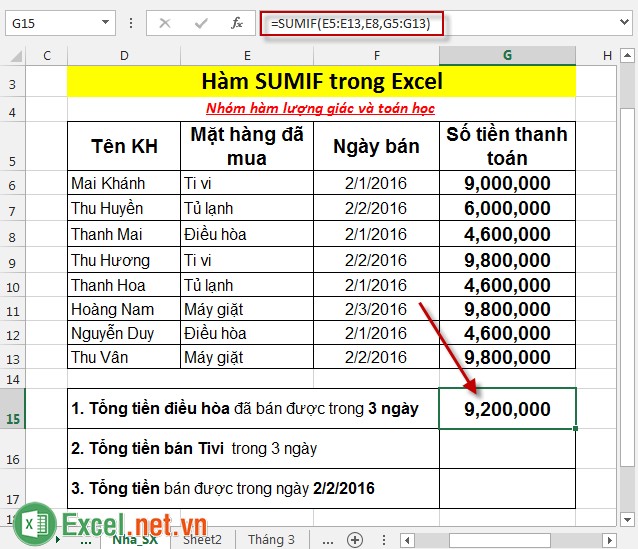 Hàm SUMIF trong Excel 3