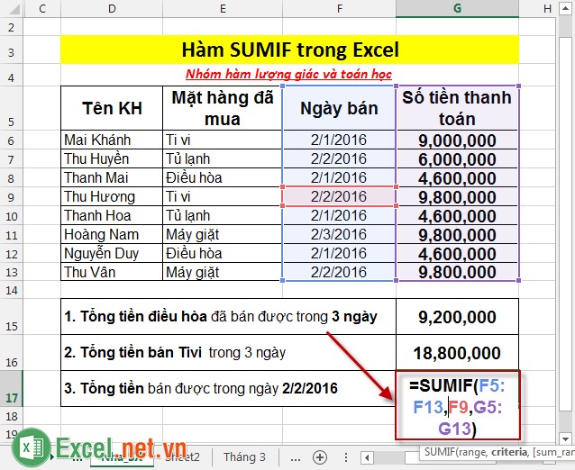 Hàm SUMIF trong Excel 5