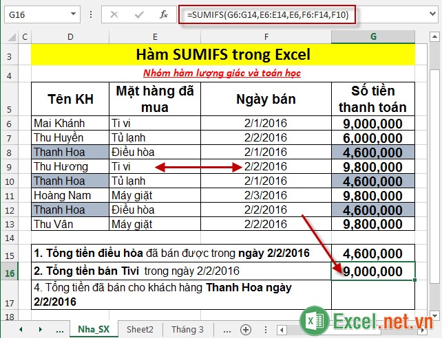Hàm SUMIFS trong Excel 4