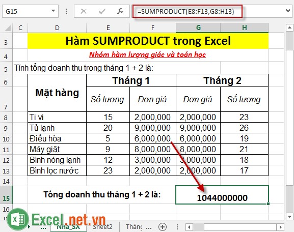 Hàm SUMPRODUCT trong Excel 6