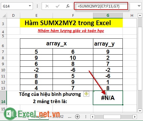 Hàm SUMX2MY2 trong Excel 7