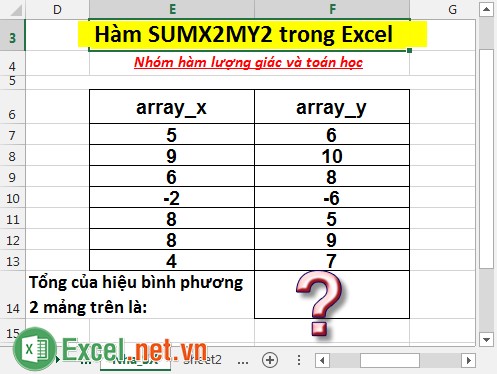 Hàm SUMX2MY2 - Hàm trả về tổng của hiệu các bình phương của các giá trị tương ứng trong 2 mảng trong Excel