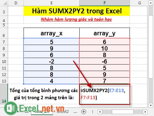Hàm SUMX2PY2 trong Excel 2