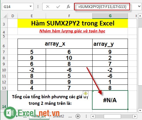 Hàm SUMX2PY2 trong Excel 7