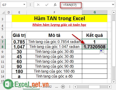 Hàm TAN trong Excel 3