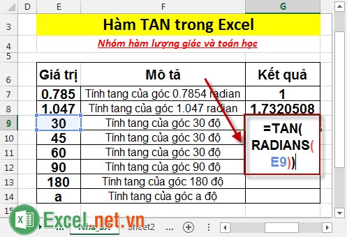Hàm TAN trong Excel 4