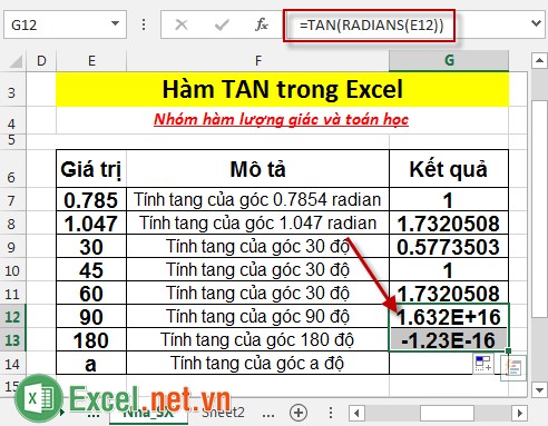 Hàm TAN trong Excel 7