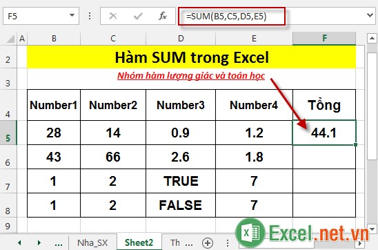 Hàm SUM trong Excel 3