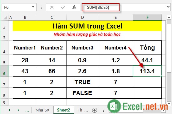 Hàm SUM trong Excel 4