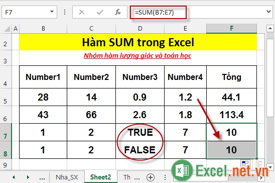 Hàm SUM trong Excel 5