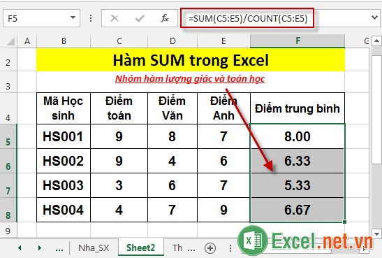 Hàm SUM trong Excel 9