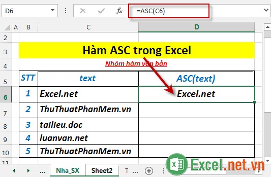 Hàm ASC trong Excel 3