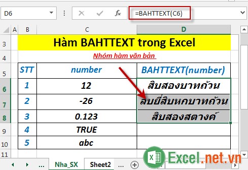 Hàm BAHTTEXT trong Excel 4