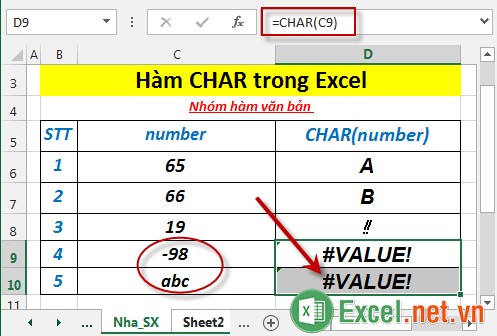 Hàm CHAR trong Excel 5