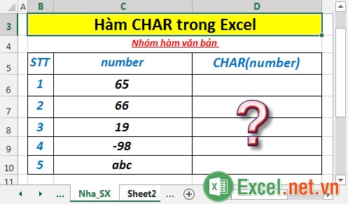 Hàm CHAR trong Excel