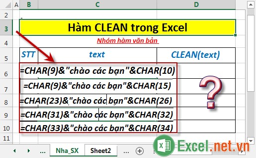 Hàm CLEAN trong Excel 2