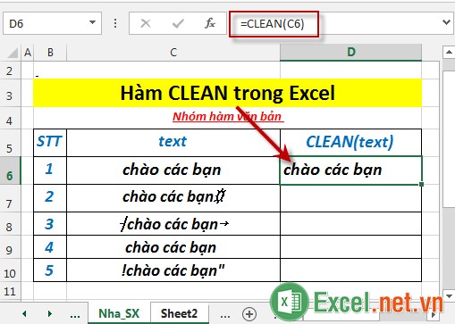 Hàm CLEAN trong Excel 4