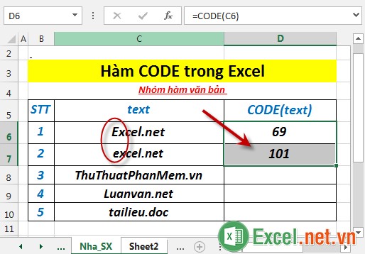 Hàm CODE trong Excel 4
