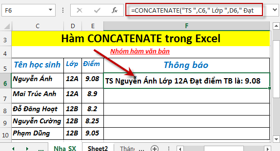 Hàm CONCATENATE trong Excel 3