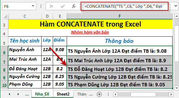 Hàm CONCATENATE trong Excel 4